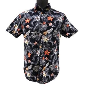 Cactus Man Ricky Singh Men’s Medium Hawaiian Shirt Slim Fit Floral Black